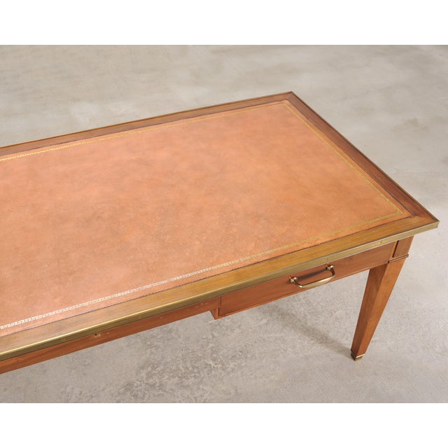 Brown Midcentury French Palladian Fruitwood Library Table Desk 7 Ft For Sale - Image 8 of 18