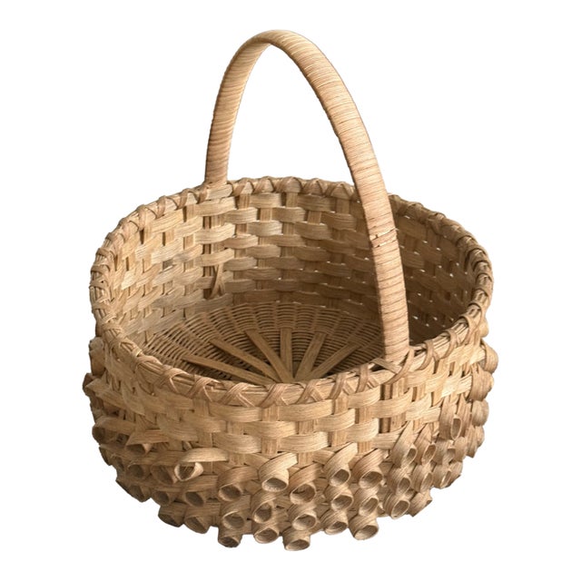 Vintage Hand-Woven Fruit Basket With Delicate Coiled Detail For Sale