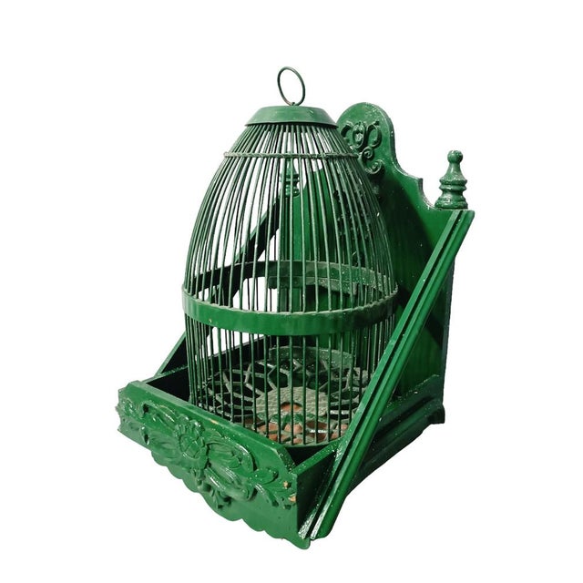 Vintage Bird Cage in Green For Sale - Image 3 of 8