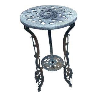 Vintage Art Nouveau Cast Iron Plant Stand With Verdigris Patina For Sale