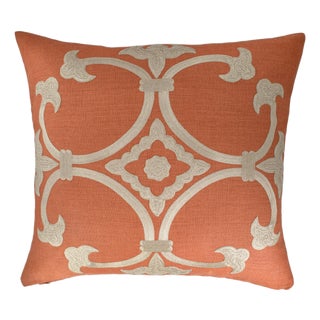 Orange Linen Throw Pillow Cover With Gold Embroidery - Palazzo Collection, 20 X 20 For Sale