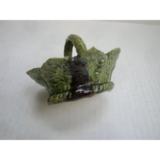 Antique Miniature Majolica Trompe l'Oeil Olives Cabbageware Basket For Sale - Image 4 of 8