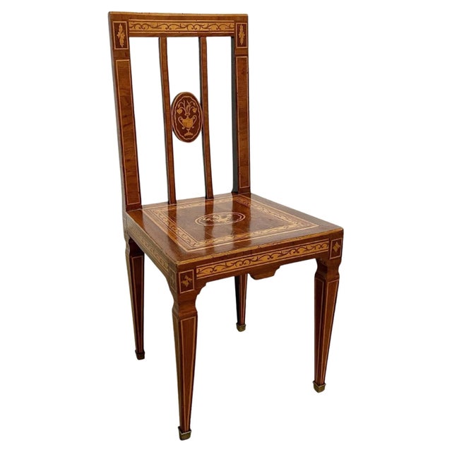 Neoclassical Marquetry Desk Chair in the Style of Giuseppe Maggiolini, Italy For Sale - Image 9 of 9