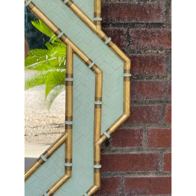1980s Palm Beach Regency Octagonal Parcel Gilt Newly Painted Pistachio Green Faux Bamboo Wall Mirror For Sale - Image 10 of 12