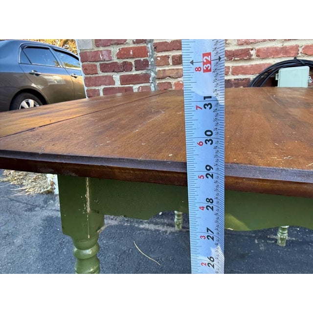 Early 20th Century American Country Rustic Green Painted Drop Leaf Dining Table For Sale - Image 12 of 14