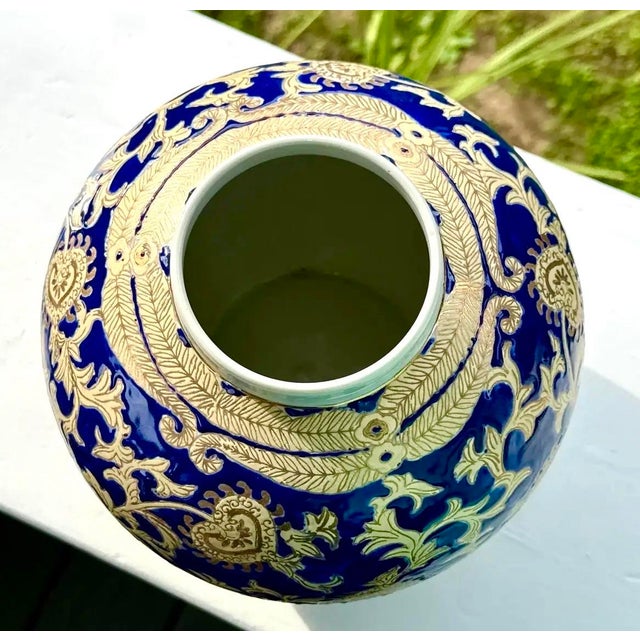 Blue Cobalt Blue and Gold Lidded Ginger Jar For Sale - Image 8 of 11