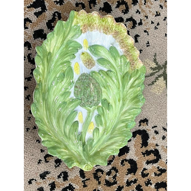 Ceramic Vintage Italian Artichoke and Asparagus Serving Dish For Sale - Image 7 of 11