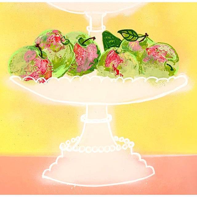 Contemporary Pink Lady Apples White Tiered Fruit Stand Contemporary Still Life Painting For Sale - Image 3 of 5