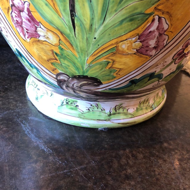 1990s Italian Yellow and Green Hand Painted Ceramic Urn For Sale In Dallas - Image 6 of 13
