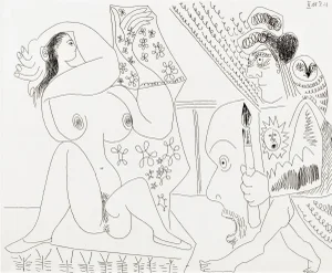 Pablo Picasso, Painter and Model, 1970, Etching