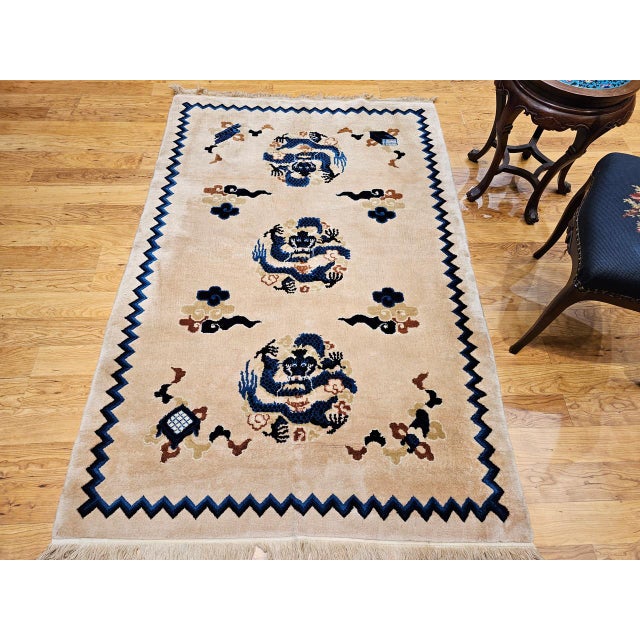 Vintage Chinese Art Deco Area Rug with Dragons, 1920s Allover Design, 4' x 6' For Sale - Image 11 of 13