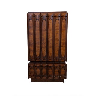 1970s Brasilia Style Brutalist High Chest Wardrobe in Walnut Wood From Tobago Canada For Sale