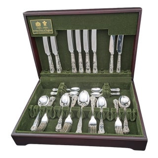 Sheffield Silver Cutlery Set for 8 from Arthur Price of England, 1990s, Set of 50 For Sale
