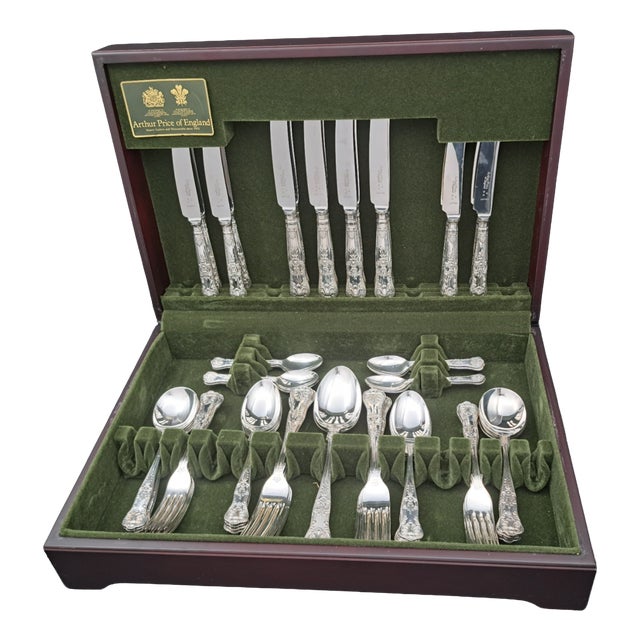 Sheffield Silver Cutlery Set for 8 from Arthur Price of England, 1990s, Set of 50 For Sale