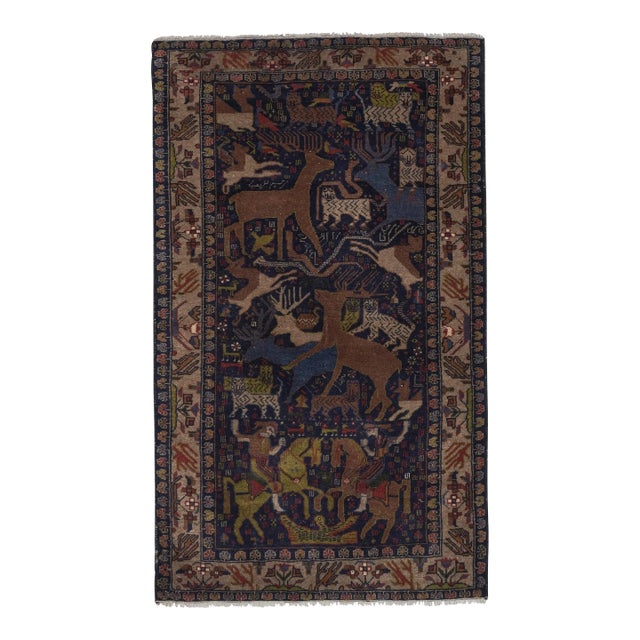 1970s Vintage Opal Blue Animal Garden Caucasian Rug For Sale