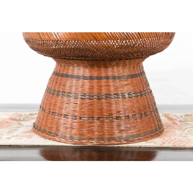 Thai Vintage Woven Rattan Fruit Market Basket with Pedestal Tapering Base For Sale In New York - Image 6 of 11