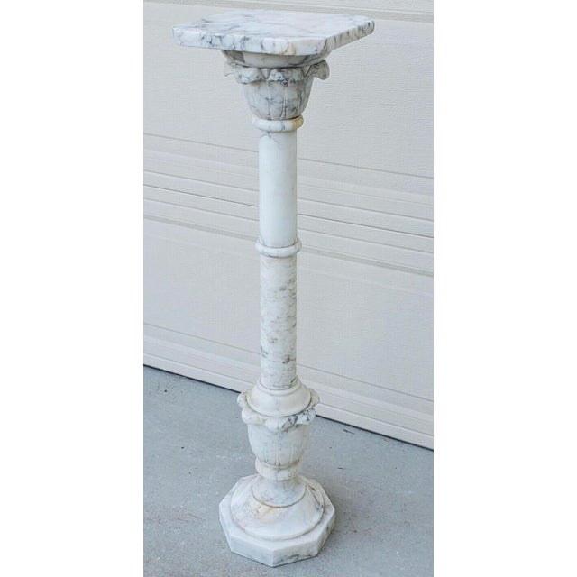 Antique Italian Calcutta Marble Carved Column Pedestal Display Plant Stand For Sale - Image 10 of 12