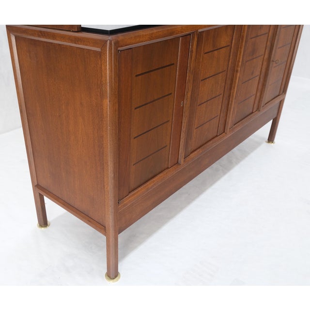 Mid-Century Modern Dunbar Walnut Two Part Sideboard Credenza Breakfront Carved Slate Inserts MINT! For Sale - Image 3 of 18