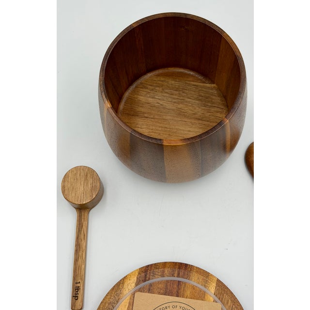 Ryze Mushroom Coffee Acacia Wood Handcrafted Storage Jar Container W/ Spoons 3pc Set For Sale - Image 4 of 7