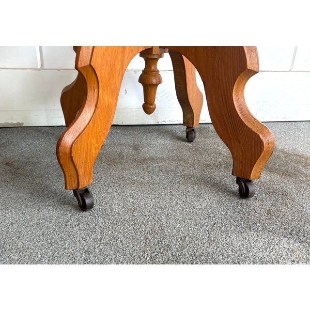 Eastlake Style Carved Wood Marble Top Side Table For Sale - Image 4 of 4