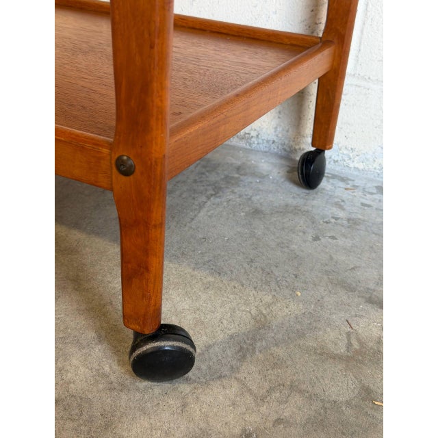 Teak Tile-Top Rolling Bar Cart Danish Mid-Century Modern Tea Trolley 1960s For Sale - Image 9 of 11