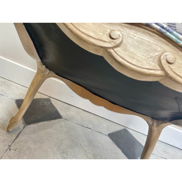 Textile French Louis XV Style Armchair in Blue Medallion Upholstery For Sale - Image 7 of 7