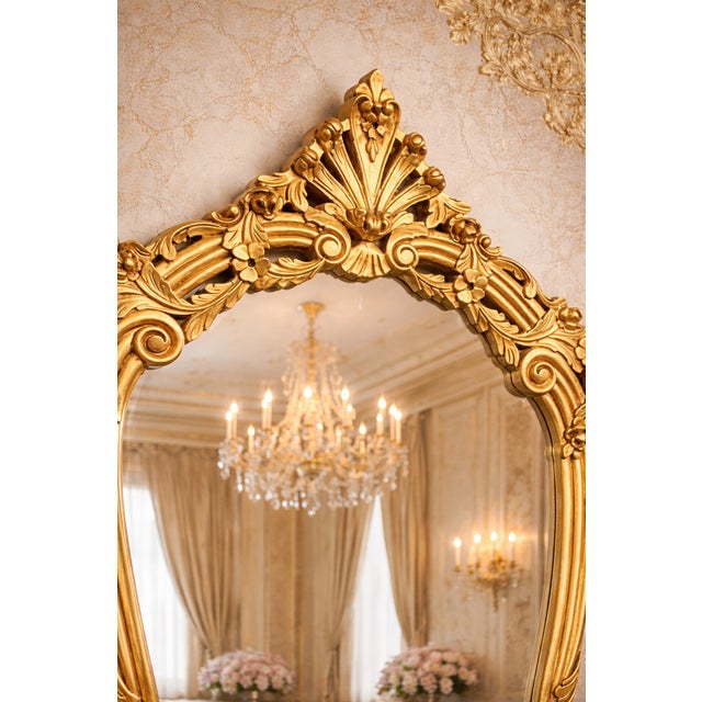 1900s European Rococo Gold Beech Console Wall Mirror - 1 Pc For Sale - Image 9 of 16