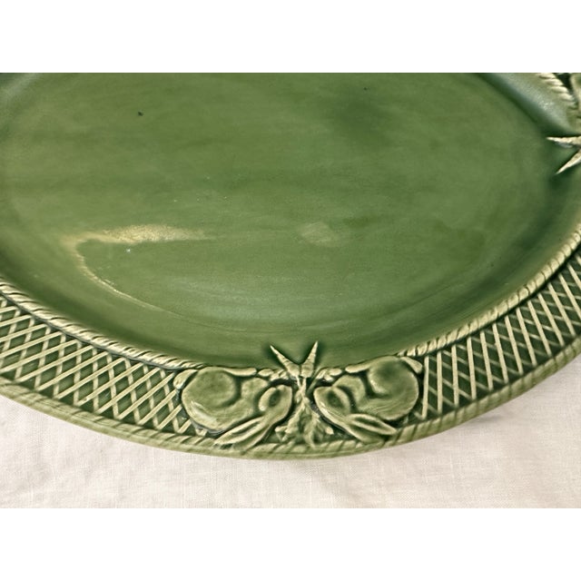 Bordallo Pinheiro Vintage Bordalo Pinheiro Basketweave Bunny Oval Tray For Sale - Image 4 of 5