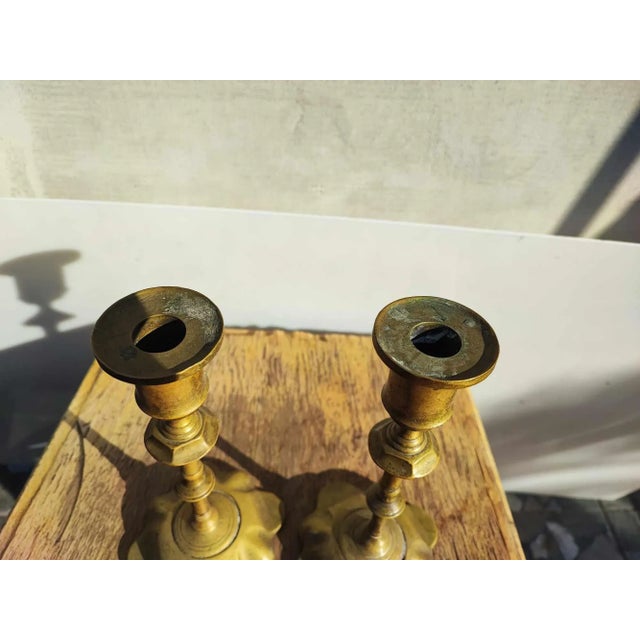 Antique Art Nouveau Brass Candleholders, Set of 2 For Sale - Image 3 of 6