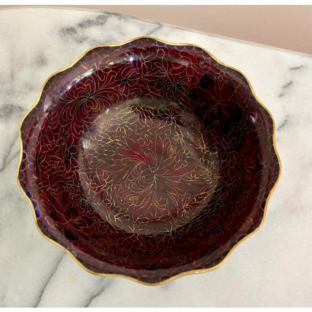 Vintage Cloisonne Brass Trim Bowl For Sale - Image 4 of 7