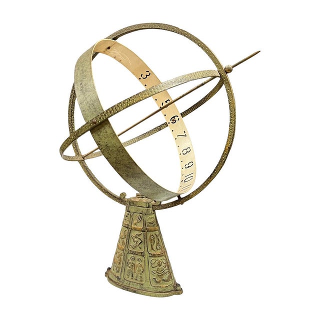 Bronze Armillary With Verdigris Patina Depicting Signs of the Zodiac For Sale - Image 10 of 13