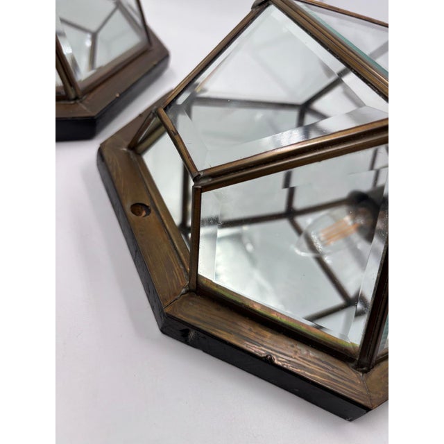 Wall Lights in Brass and Glass, 1950s, Set of 2 For Sale - Image 4 of 14