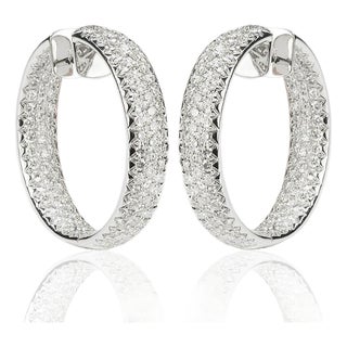 Late 20th Century Pair of 18k Inside/Out Diamond Hoop Earrings For Sale