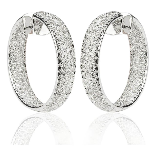 Late 20th Century Pair of 18k Inside/Out Diamond Hoop Earrings For Sale