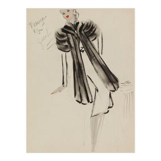 Vintage French Fashion Art Print – Black Banded Coat Illustration, 12" X 16" For Sale