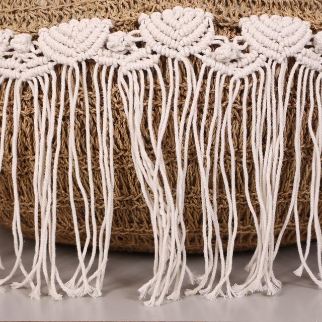 Not Yet Made - Made To Order Raffia Macrame Fringed Pouf For Sale - Image 5 of 6