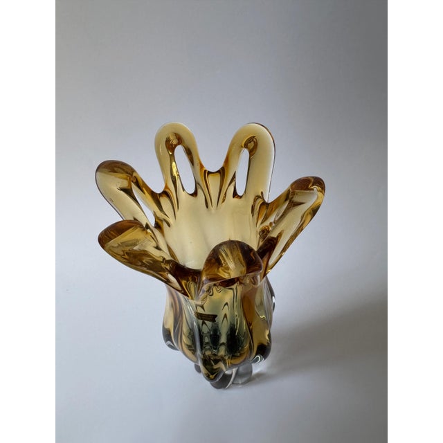1980s Organic Modern Bohemian Amber Art Glass Vase from Egermann Glassworks, Czech Republic, 1980s For Sale - Image 5 of 16
