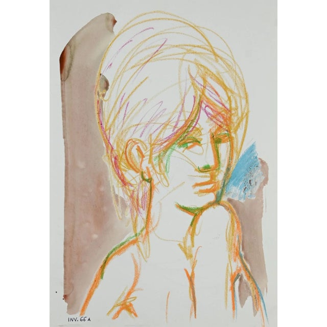 Leo Guida, Female Portrait, Pastel and Watercolor, 1960s For Sale - Image 3 of 3