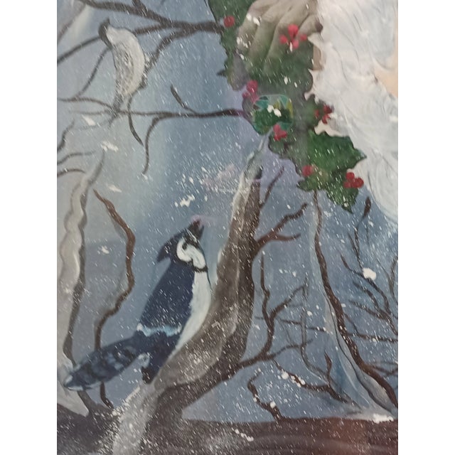 Vintage Large Heartwarming Painting of Kind Santa in Snowy Woods With Birds , Signed and Dated For Sale - Image 9 of 9