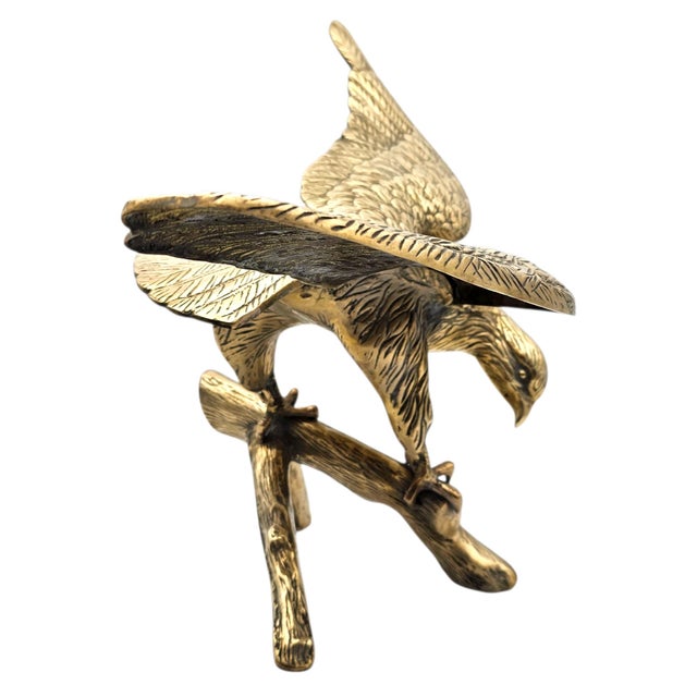 Contemporary Large Vintage Brass Eagle Landing on Branch Sculpture — 24" Wingspan For Sale - Image 3 of 17