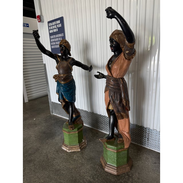 Italian Lifesize Italian Hand Carved Polychromed Blackamoors For Sale - Image 3 of 18