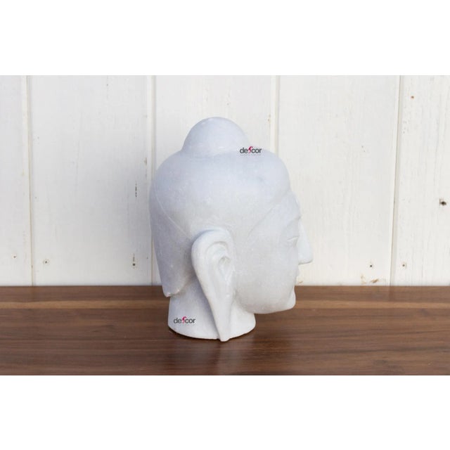 Contemporary Serene White Marble Buddha For Sale - Image 3 of 10