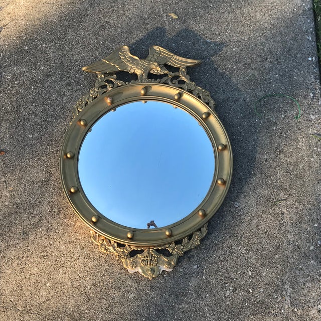 20th Century Federal Eagle Wood & Gesso Gilded Convex Mirror For Sale - Image 9 of 9