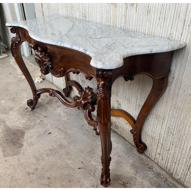 Wood 1900s French Regency Carved Walnut Console Table With White Marble Top For Sale - Image 7 of 13