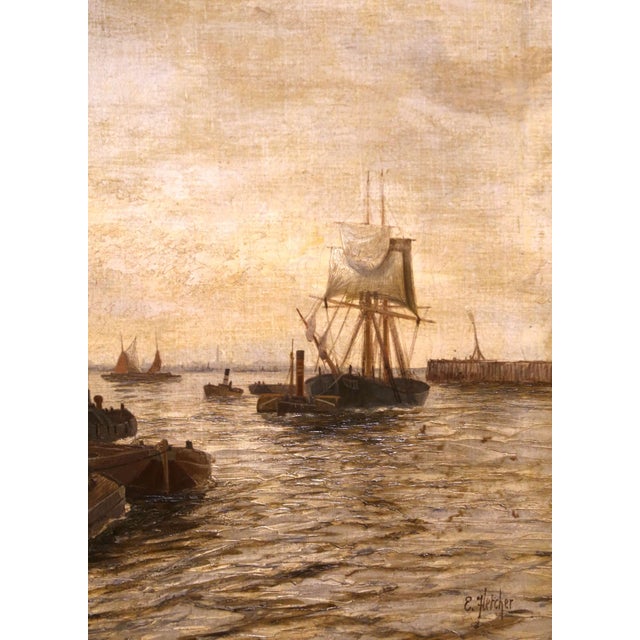 Late 19th Century English Thames Marine Oil Painting by Edward Fletcher For Sale In Dallas - Image 6 of 11