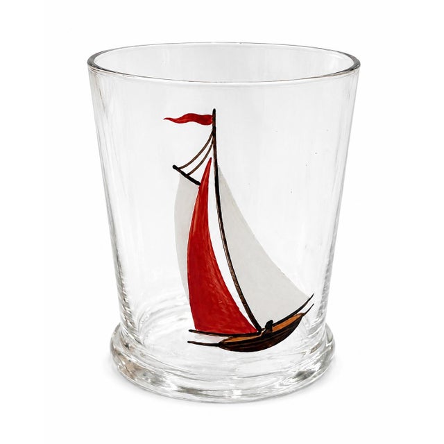 Vintage Set 6 Hand Painted Sailboat Shot Glasses Nautical Barware For Sale - Image 11 of 14
