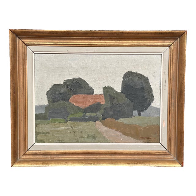 William Fleetwood, House and Trees, 1951, Oil on Canvas, Framed For Sale