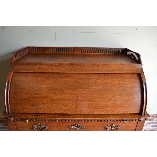 Antique Oak Cylinder Desk For Sale - Image 5 of 11