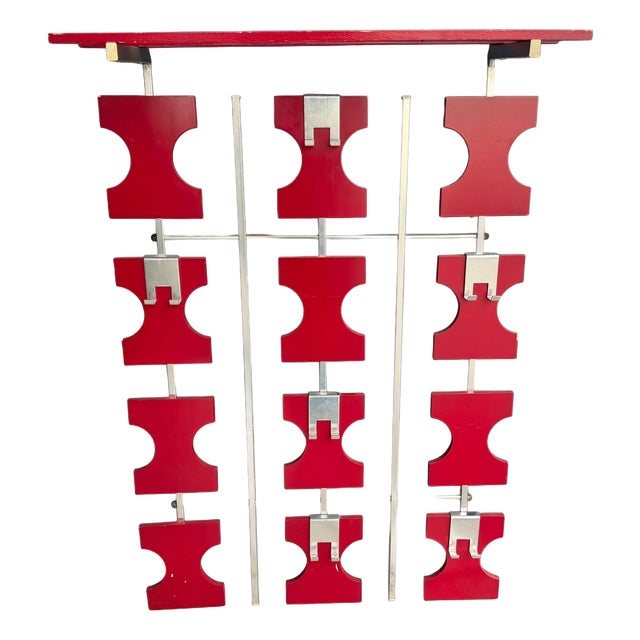 Vintage Space Age Wall Coat Rack in Red with Hat Shelf, 1960s For Sale