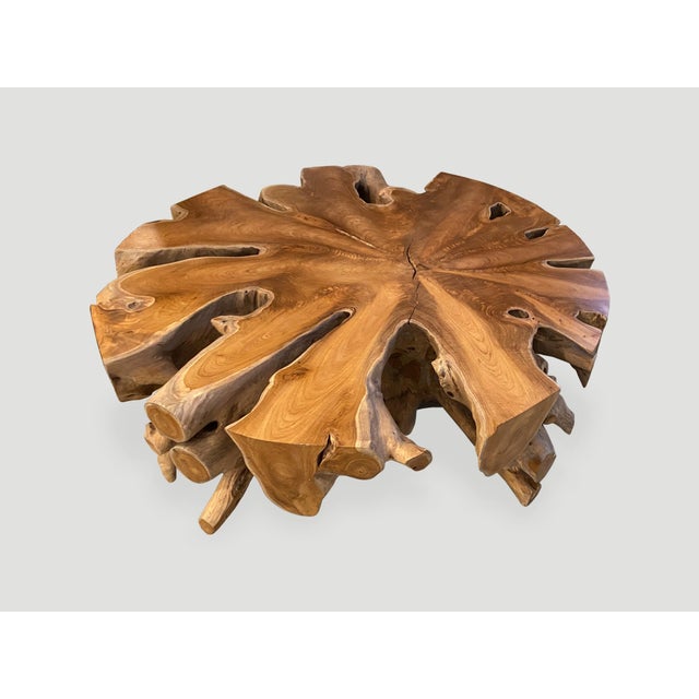 Brown Andrianna Shamaris Organic Teak Wood Round Coffee Table For Sale - Image 8 of 18